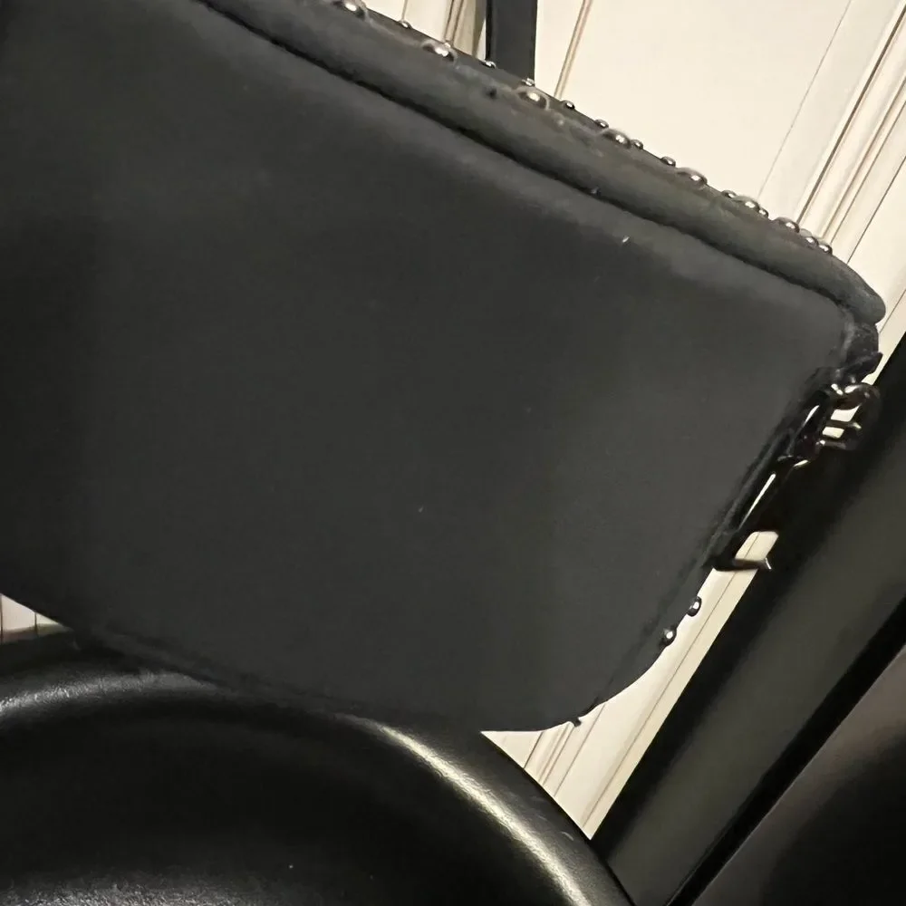 Engraved Studded round crossbody black bucket bag